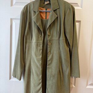 Vintage olive green two-piece duster jacket and dress set